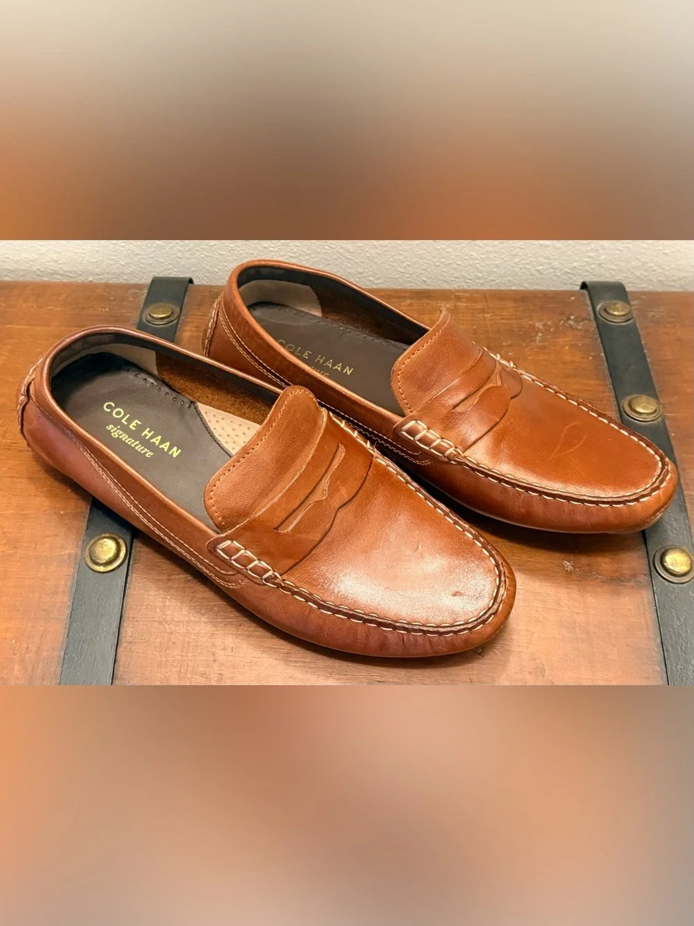 Cole Haan Tan Leather Driver Penny Loafers